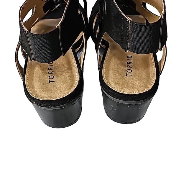 Womens Sz 7W Black Witchy Whimsigoth Goth Y2K Lace Up Block Heels - Picture 7 of 14